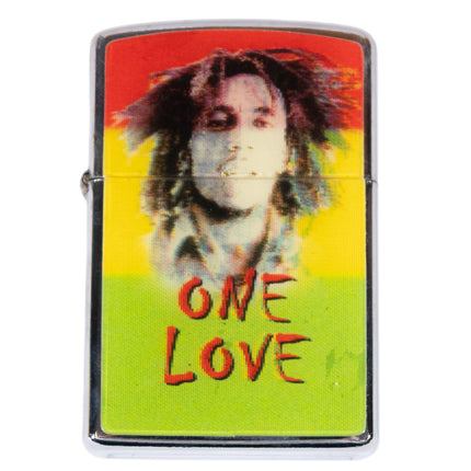Metal Flip Lighter (w/o Fuel) - Marley One Love Holographic Design