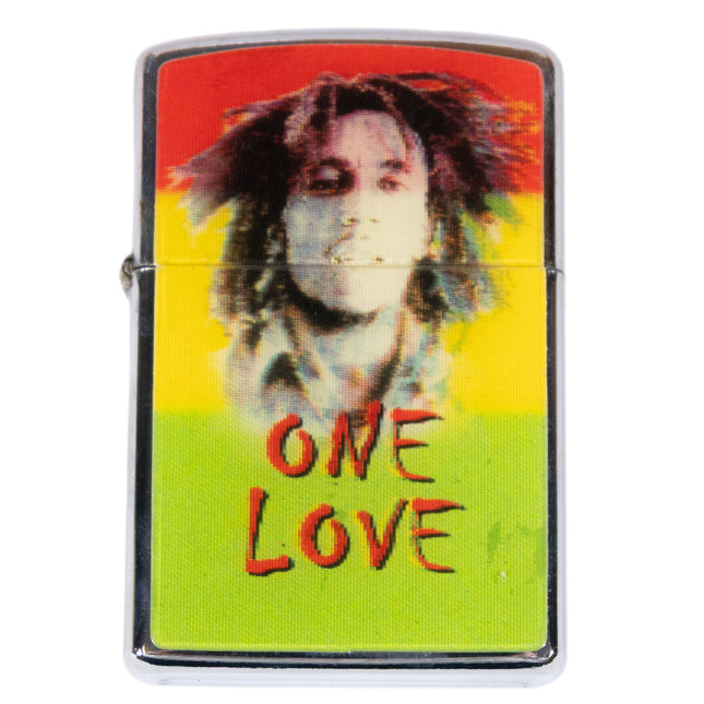 Metal Flip Lighter (w/o Fuel) - Marley One Love Holographic Design