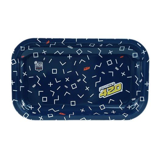 Formula 420 Rolling Tray (Small, Navy Blue with White Shapes)